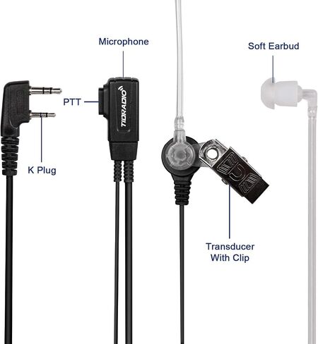 TIDRADIO Walkie Talkie Earpiece with Mic (Includes Earmolds and Ear Buds) 2 Pin Acoustic Tube Headset TD-M8 TD-V2 Retevis H-777 RT21 RT22 Baofeng UV-5R BF-888S 2 Way Radio (10 Pack) in Kuwait