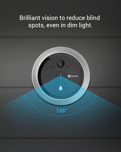 كاميرا EZVIZ 1080P لعرض الباب بالفيديو مع شاشة عرض ملونة مقاس 4.3 بوصة، رنين مدمج، بطارية قابلة لإعادة الشحن، عرض التطبيق، محادثة ثنائية الاتجاه، كشف حركة PIR، غلاف معدني، سحابة/SD (DP2C) in Kuwait