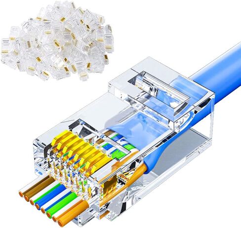 Tedgetal RJ45 Cat5e Connectors 100-Pack Cat5 Ends 8P8C Ethernet Pass Through Plug Gold Plated in Kuwait