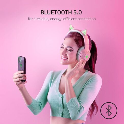 Razer Kraken BT Kitty Edition: Bluetooth 5.0-40ms Low Latency Connection - Custom-Tuned 40mm Drivers - Beamforming Microphone - Powered Chroma - Quartz Pink in Saudi Arabia