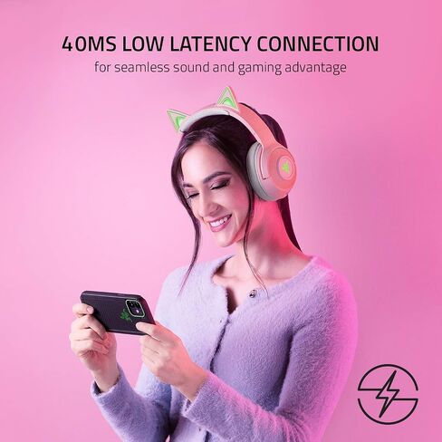 Razer Kraken BT Kitty Edition: Bluetooth 5.0-40ms Low Latency Connection - Custom-Tuned 40mm Drivers - Beamforming Microphone - Powered Chroma - Quartz Pink in Saudi Arabia