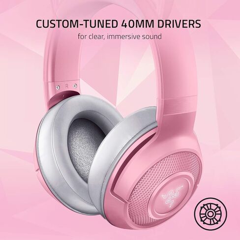 Razer Kraken BT Kitty Edition: Bluetooth 5.0-40ms Low Latency Connection - Custom-Tuned 40mm Drivers - Beamforming Microphone - Powered Chroma - Quartz Pink in Saudi Arabia