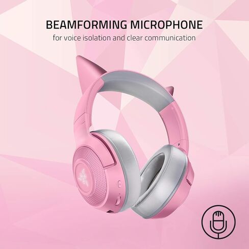 Razer Kraken BT Kitty Edition: Bluetooth 5.0-40ms Low Latency Connection - Custom-Tuned 40mm Drivers - Beamforming Microphone - Powered Chroma - Quartz Pink in Saudi Arabia