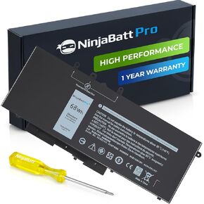 NinjaBatt 68Wh GJKNX Laptop Battery for Dell Latitude 5580 5480 5YHR4 5280 5288 5488 5590 5591 5490 5491 5495 E5480 E5580 E5490 E5590 Precision 15 3520 3530 Series GD1JP DY9NT [68Wh 7.6V]