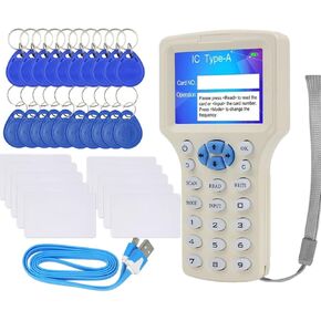 English 10 Frequency RFID NFC Card Copier Reader Writer for IC ID Cards and All 10pcs 125kHz Cards+10pcs ID 125kh Key Fobs+10pcs 13.56mhz UID Key +1USB in Kuwait