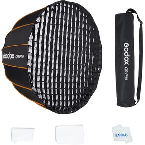 Godox QR-P90 35.4 inch/90cm Parabolic Softbox, Quick Release Bowens Mount Softbox with Honeycomb Grid, Light Diffusers, Bag for SL-60W SL60II SL100D VL150II SL150III FV150 AD400 Pro in Saudi Arabia