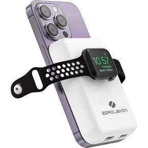 بنك طاقة مغناطيسي من ZEROLEMON مع شاحن ساعة، حزمة بطارية MagJuice 3 في 1 MagJuice 10,000 مللي أمبير في الساعة، شاحن لاسلكي محمول USB C بقدرة 20 وات، متوافق مع ساعة Apple، iPhone 12/13/14/15 Pro Max - أبيض in Kuwait