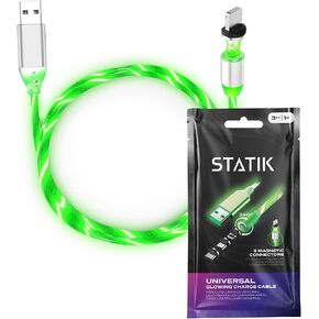 كابل إضاءة عالمي Statik GloBright - شاحن شحن ذكي مغناطيسي سريع مع جديلة نايلون متينة - يضيء في الظلام (أحمر) in Kuwait