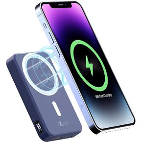 IXTECH Magnetic Power Bank Magsafe Battery Pack Wireless Portable Charger 10000mAh Magnetic Portable Charger for iPhone 14/13/12/11 Series Samsung Phones USB Type-C LED Display (Sierra Blue) in Kuwait