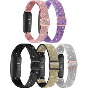 5-Pack Elastic Nylon Bands Compatible with Fitbit Inspire 3/Inspire 2/Inspire HR/Inspire/Ace 3/Ace 2, Breathable Adjustable Replacement Stretchy Nylon Loop Wristband Sport Strap for Women Men