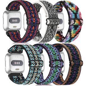 6 قطع من سوار الساعة المطاطي القابل للتعديل المتوافق مع سوار Fitbit Versa/Fitbit Versa Lite/Fitbit Versa 2 للنساء والرجال، سوار رياضي قابل للتمدد من النايلون الناعم وإكسسوارات المعصم