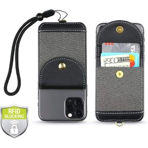 Cell Phone Wallet for Back of Phone with Wrist Strap, Stick On Wallet Credit Card ID Holder with RFID Protection Compatible with iPhone, Galaxy & Most Smartphones and Cases in Saudi Arabia