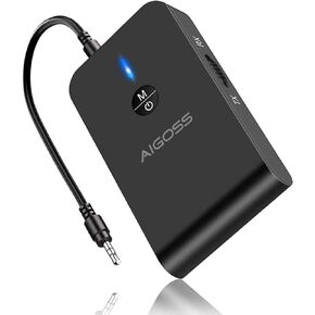 Aigoss Bluetooth 5.0 Transmitter Receiver, Portable Wireless Audio Adapter for TV, Car Home Music Stereo Sound System, Speaker and Headphones, 3.5mm Bluetooth Adapter, aptX Low Latency in Saudi Arabia