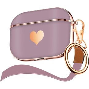 Maxjoy for Airpods Pro case Cover,Cute Electroplating with Gold Heart Pattern with Lanyard Shockproof Cover for Girls Woman Airpods Pro case-Black