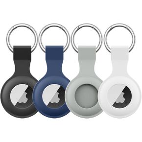 [4 Pack] AirTag Case for Apple AirTag, Anti-Lost AirTags Holder, AirTag Keychain with Key Ring, Anti-Scratch Protective Cover for Apple AirTags Case Accessories (Black+Black+Black+Black)