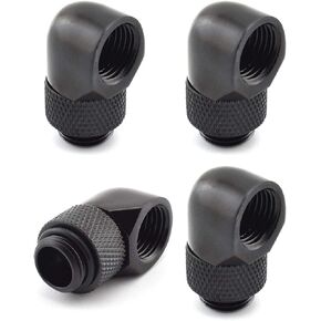 SDTC Tech 4-Pack G1/4" Male to Female Extender Connector 90° Rotary Elbow Enhance Multi-Link Adapter Fitting for PC Water Cooling System, Silver