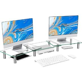 Zimilar Dual Glass Monitor Stand Riser, 3-Shelf Tempered Glass Monitor Stand, Clear Monitor Riser for 2 Monitors, Adjustable Length& Angle Computer Monitor Riser for Computer, Laptop, PC in Kuwait