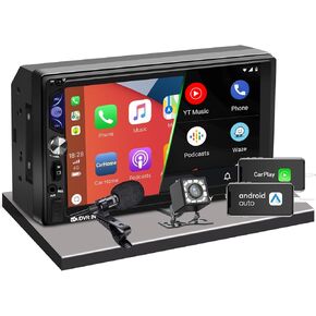 ACTASIAN Double Din Car Stereo with Apple Carplay and Android Auto,7 Inch Touchscreen Car Radio with Backup Camera,Bluetooth,Mirror Link,FM/MP3/USB/TF/SWC/Subwoofer,Aux Input in Kuwait