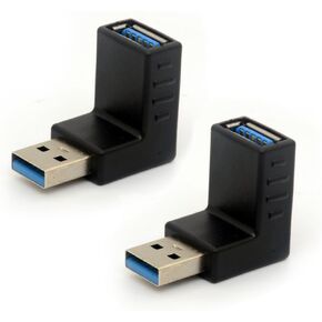 USB 3.0 Adapter 90 Degree Right Angled Gender Changers USB Connector Type A Vertical Male to Female Extender L-Shape Plug 2Pcs (Left + Right)