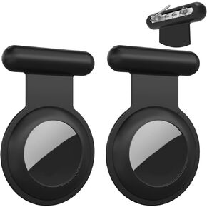 AirTag Holder with Safety Pin(2 Pack, Black), Hidden Wearable AirTag Case with Badge Brooch Clip for Clothes of Kids, Teens, Toddler. Compatible with Apple Air Tag GPS Tracker