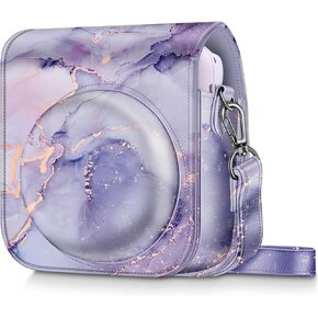 حافظة Fintie الواقية لكاميرا Fujifilm Instax Mini 12 الفورية - غطاء حقيبة من الجلد النباتي الفاخر مع حزام قابل للتعديل قابل للإزالة، رخام أرجواني in Kuwait