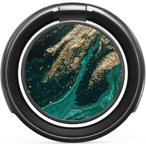 BURGA Stylish Metal Cell Phone Ring Stand Holder, Finger Grip Kickstand 360 Degree Rotation, Emerald Green Gold Glitter Marble, Universal Compatible with iPhone iPad Samsung Galaxy Huawei Google Pixel