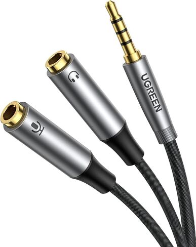 UGREEN Headphone Splitter Headset Splitter Audio Mic Y Adapter Braided 3.5mm TRRS Male to 2 Female Cable with MIC Compatible with PS5 PS4 Xbox One Controller, Phone to Earphone, Gaming Speaker in Saudi Arabia