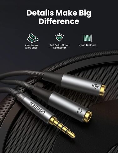 UGREEN Headphone Splitter Headset Splitter Audio Mic Y Adapter Braided 3.5mm TRRS Male to 2 Female Cable with MIC Compatible with PS5 PS4 Xbox One Controller, Phone to Earphone, Gaming Speaker in Saudi Arabia