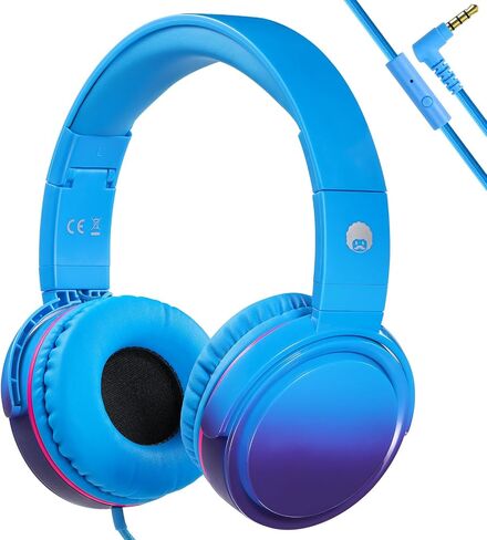 rockpapa Grade Wired Headphones with Microphone, Lightweight Foldable Stereo Bass Headphones with No-Tangle Cord & 3.5mm Jack for Adult/Kids, Laptop Computer Tablet Airplane Chromebooks Phone Blue in Kuwait
