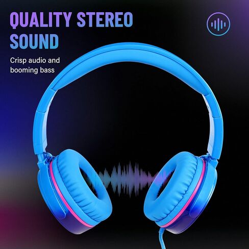 rockpapa Grade Wired Headphones with Microphone, Lightweight Foldable Stereo Bass Headphones with No-Tangle Cord & 3.5mm Jack for Adult/Kids, Laptop Computer Tablet Airplane Chromebooks Phone Blue in Kuwait
