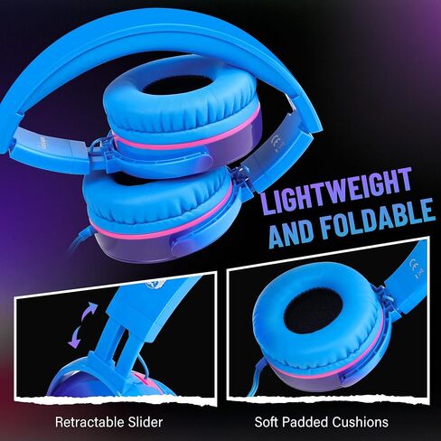 rockpapa Grade Wired Headphones with Microphone, Lightweight Foldable Stereo Bass Headphones with No-Tangle Cord & 3.5mm Jack for Adult/Kids, Laptop Computer Tablet Airplane Chromebooks Phone Blue in Kuwait