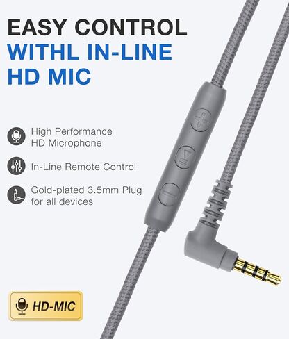 rockpapa Grade Wired Headphones with Microphone, Lightweight Foldable Stereo Bass Headphones with No-Tangle Cord & 3.5mm Jack for Adult/Kids, Laptop Computer Tablet Airplane Chromebooks Phone Blue in Kuwait