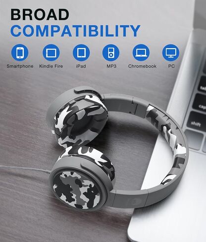 rockpapa Grade Wired Headphones with Microphone, Lightweight Foldable Stereo Bass Headphones with No-Tangle Cord & 3.5mm Jack for Adult/Kids, Laptop Computer Tablet Airplane Chromebooks Phone Blue in Kuwait