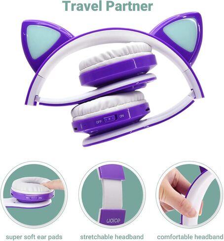 Woice Wireless Bluetooth Kids Headphones, LED Flashing Lights, Music Sharing Function, 85db Volume Limited, Over-Ear and Build-in Mic Wireless/Wired Children Headphones for Boys Girls (Blue) in Saudi Arabia