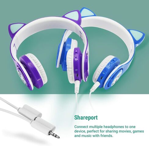 Woice Wireless Bluetooth Kids Headphones, LED Flashing Lights, Music Sharing Function, 85db Volume Limited, Over-Ear and Build-in Mic Wireless/Wired Children Headphones for Boys Girls (Blue) in Saudi Arabia
