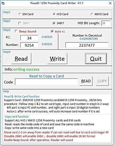 FissaiD قارئ RFID كاتب 125 كيلو هرتز (H-ID/AW-ID/EM-ID) مبرمج بطاقة القرب مع 5 Fob 5 بطاقات لنظام التشغيل Windows (أسود) in Kuwait