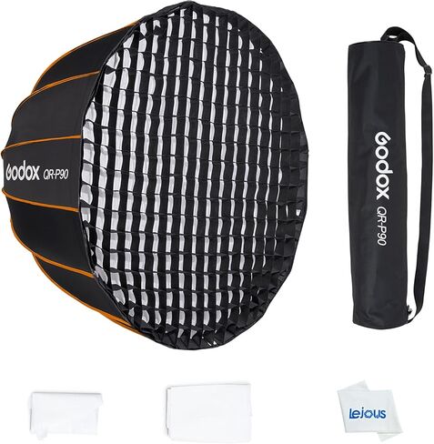 Godox QR-P90 35.4 inch/90cm Parabolic Softbox, Quick Release Bowens Mount Softbox with Honeycomb Grid, Light Diffusers, Bag for SL-60W SL60II SL100D VL150II SL150III FV150 AD400 Pro in Saudi Arabia