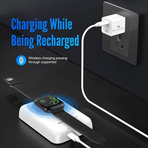 بنك طاقة مغناطيسي من ZEROLEMON مع شاحن ساعة، حزمة بطارية MagJuice 3 في 1 MagJuice 10,000 مللي أمبير في الساعة، شاحن لاسلكي محمول USB C بقدرة 20 وات، متوافق مع ساعة Apple، iPhone 12/13/14/15 Pro Max - أبيض in Kuwait