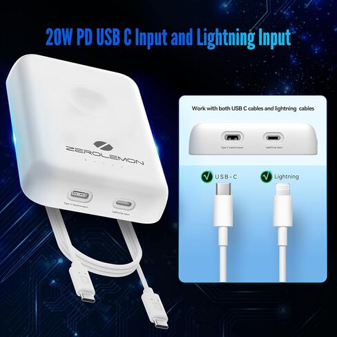 بنك طاقة مغناطيسي من ZEROLEMON مع شاحن ساعة، حزمة بطارية MagJuice 3 في 1 MagJuice 10,000 مللي أمبير في الساعة، شاحن لاسلكي محمول USB C بقدرة 20 وات، متوافق مع ساعة Apple، iPhone 12/13/14/15 Pro Max - أبيض in Kuwait