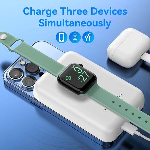 بنك طاقة مغناطيسي من ZEROLEMON مع شاحن ساعة، حزمة بطارية MagJuice 3 في 1 MagJuice 10,000 مللي أمبير في الساعة، شاحن لاسلكي محمول USB C بقدرة 20 وات، متوافق مع ساعة Apple، iPhone 12/13/14/15 Pro Max - أبيض in Kuwait