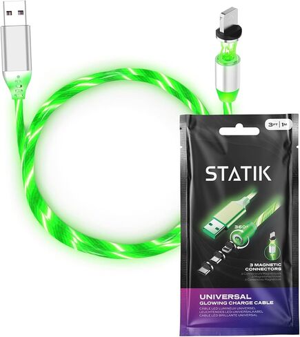 كابل إضاءة عالمي Statik GloBright - شاحن شحن ذكي مغناطيسي سريع مع جديلة نايلون متينة - يضيء في الظلام (أحمر) in Kuwait