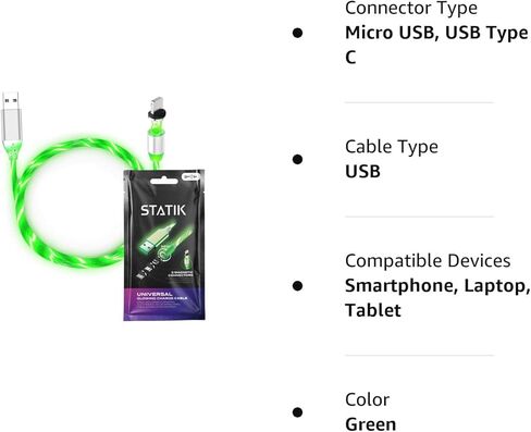 كابل إضاءة عالمي Statik GloBright - شاحن شحن ذكي مغناطيسي سريع مع جديلة نايلون متينة - يضيء في الظلام (أحمر) in Kuwait