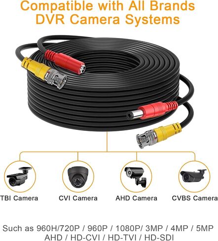كابل WILDHD BNC، سلك كابل كاميرا أمان سيامي الكل في واحد بطول 4 × 150 قدم، كابل CCTV مع موصلين أنثى لجميع نظام مراقبة CCTV DVR بحد أقصى 5 ميجابكسل (كابل BNC 4 × 150 قدم أبيض) in Kuwait