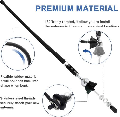 Anina 16 Inch Marine Trailer RV Radio Antenna Rubber Flexible Aerial Mast for Car Truck Boat ATV UTV Caravan Motorhome Motorcycle Radio FM/AM Reception Top Or Side Mount Rubber Antenna (White) in Saudi Arabia