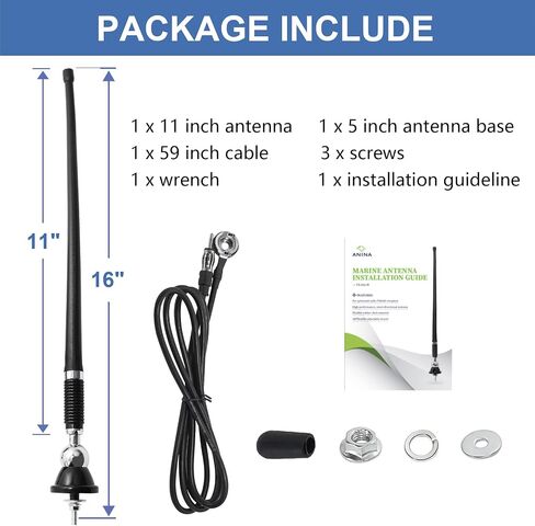 Anina 16 Inch Marine Trailer RV Radio Antenna Rubber Flexible Aerial Mast for Car Truck Boat ATV UTV Caravan Motorhome Motorcycle Radio FM/AM Reception Top Or Side Mount Rubber Antenna (White) in Saudi Arabia