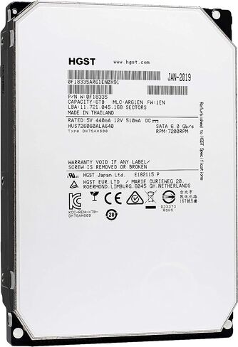 HGST Ultrastar HE6 HUS726060ALA640 (0F18335) 6 تيرابايت 7200 دورة في الدقيقة 64 ميجابايت كاش SATA 6.0 جيجابايت/ثانية 3.5 بوصة محرك الأقراص الصلبة للمؤسسات - مع ضمان لمدة 3 سنوات (متجدد) in Saudi Arabia