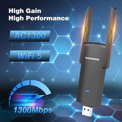 محول واي فاي USB للكمبيوتر المكتبي 1300 ميجابت في الثانية واي فاي دونجل ثنائي النطاق 5 جيجا هرتز 2.4 جيجا هرتز محول شبكة لاسلكية واي فاي للكمبيوتر المحمول، هوائيات مزدوجة 5 ديسيبل عالية الكسب، يدعم Windows 11/10/8.1/8، Mac OS 10.9-10.15 in Kuwait