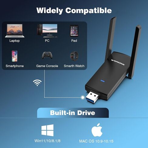 محول واي فاي USB للكمبيوتر المكتبي 1300 ميجابت في الثانية واي فاي دونجل ثنائي النطاق 5 جيجا هرتز 2.4 جيجا هرتز محول شبكة لاسلكية واي فاي للكمبيوتر المحمول، هوائيات مزدوجة 5 ديسيبل عالية الكسب، يدعم Windows 11/10/8.1/8، Mac OS 10.9-10.15 in Kuwait