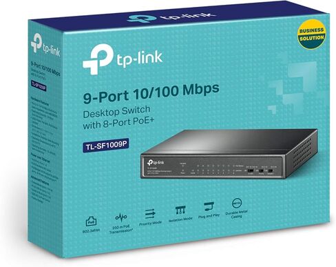 محول TP-Link 9 منافذ إيثرنت سريع معتمد ومجدد بسرعة 10/100 ميجابت في الثانية PoE | 8 منافذ PoE+ بقوة 65 وات | معدن قوي مع منافذ محمية، وضع تمديد | وضع الأولوية | وضع العزل (TL-SF1009P) (متجدد) in Saudi Arabia
