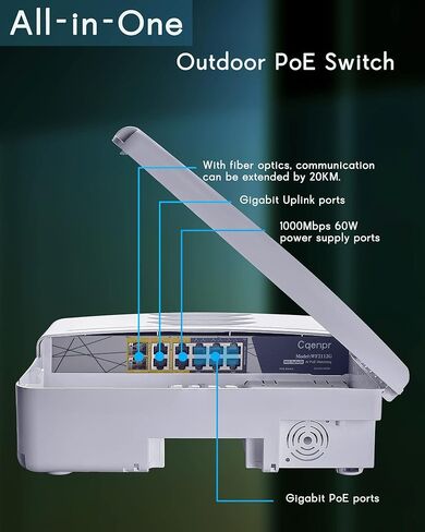 مفتاح Cqenpr داخلي/خارجي مقاوم للماء ومتحرك بتقنية AI PoE، IEEE 802.3af/at/bt، AI Watchdog، مخرج PoE++ BT بقدرة 60 وات، غير مُدار.... (في الهواء الطلق 8 منافذ poe) in Kuwait